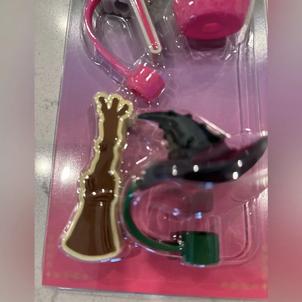 Dunkin Donuts Wicked Straw Buddy & Topper Set - Pink, Gold, Black NIB In Hand